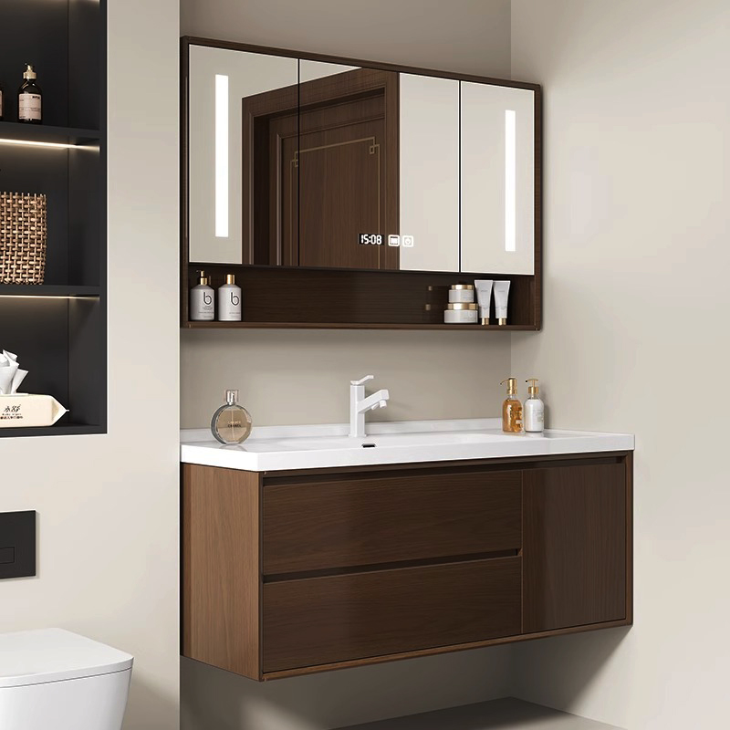 橡木浴室柜组合新中式卫生间岩板陶瓷盆洗脸洗手洗漱台盆智能镜柜