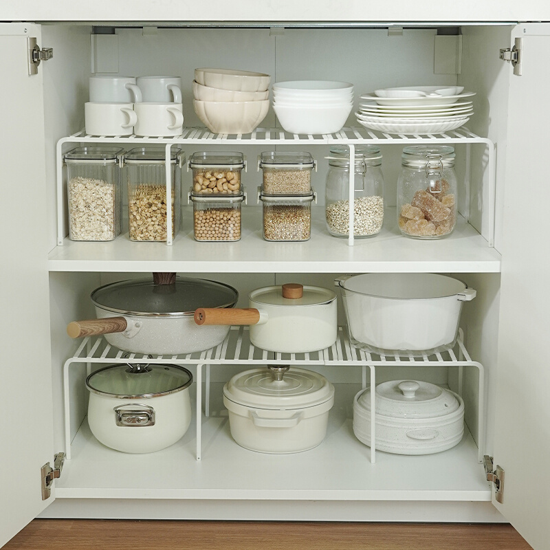 可伸缩台面分层置物厨房橱柜隔板碗架盘柜子收纳下水槽厨柜内置架