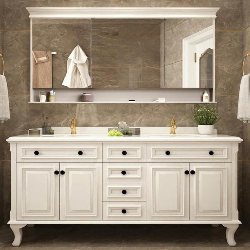 美式浴室柜组合岩板实木卫浴柜卫生间双盆洗漱台智能镜洗手盆柜