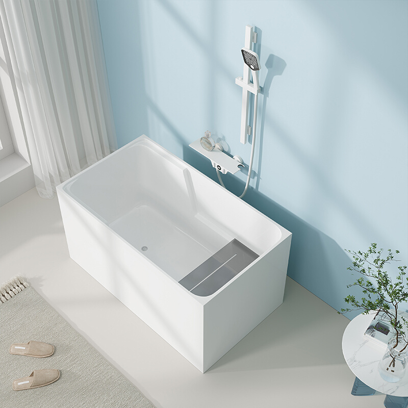 家用小户型迷你浴缸带座板简约方形独立式亚克力深泡浴室泡澡浴盆