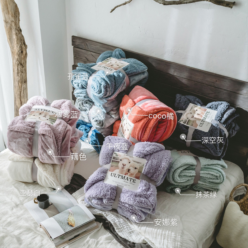 出口美国法兰绒双层加厚羊羔绒毛毯珊瑚绒毯子保暖午睡毯冬季盖毯