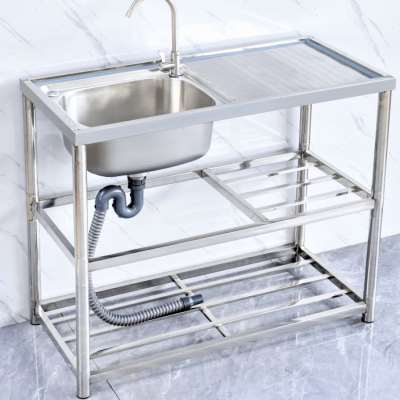 厨房不锈钢水槽洗碗池带支架台面一体工作台洗菜盆单槽家用洗手盆