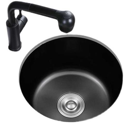 黑色纳米圆形水槽304不锈钢单槽吧台阳台岛台厨房洗菜盆小号台下