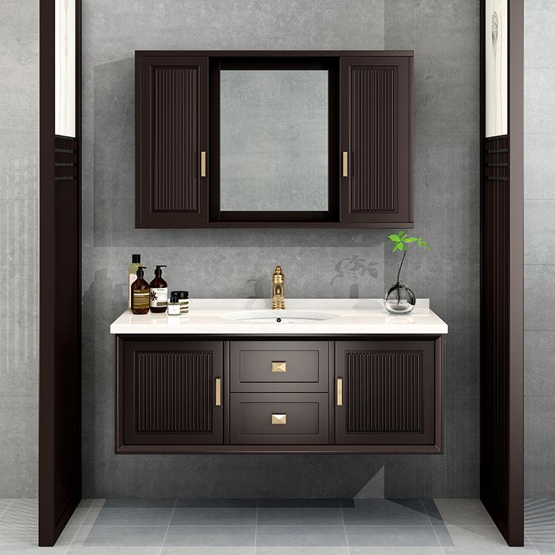 新中式岩板浴室柜组合橡木吊柜卫生间洗脸盆轻奢实木洗漱台卫浴柜