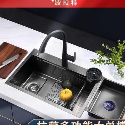 纳米304大单槽厨房水槽洗菜盆不锈钢洗碗槽洗菜池洗碗池左侧下水