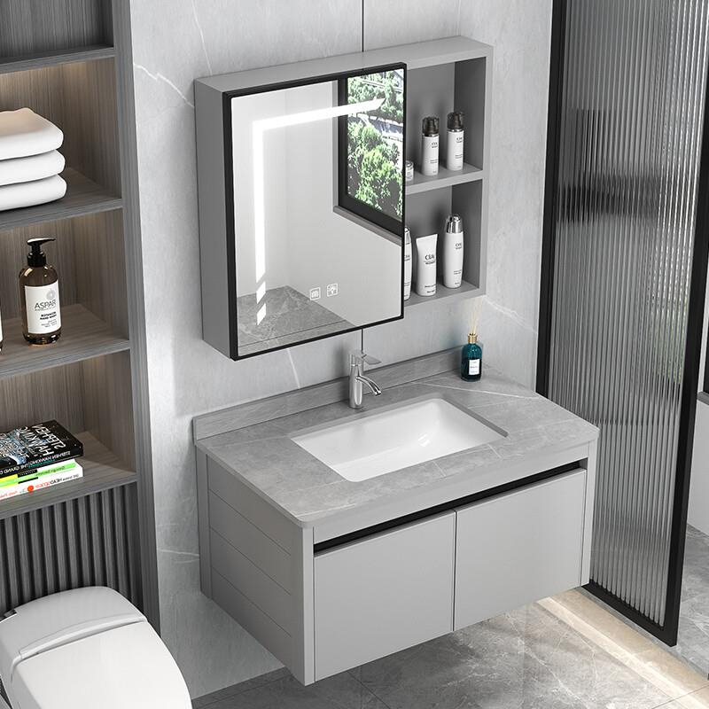 现代铝合金岩板浴室柜卫生间洗脸盆柜组合洗手池陶瓷一体盆洗漱台