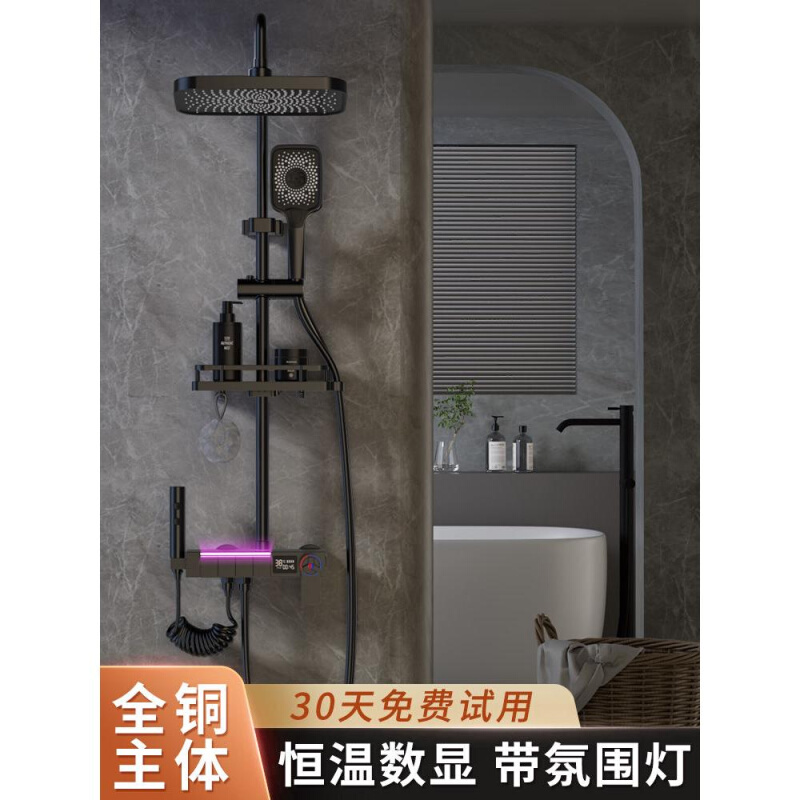德国黑色恒温淋浴花洒套装全铜家用卫生间浴室淋雨沐浴器增压喷头