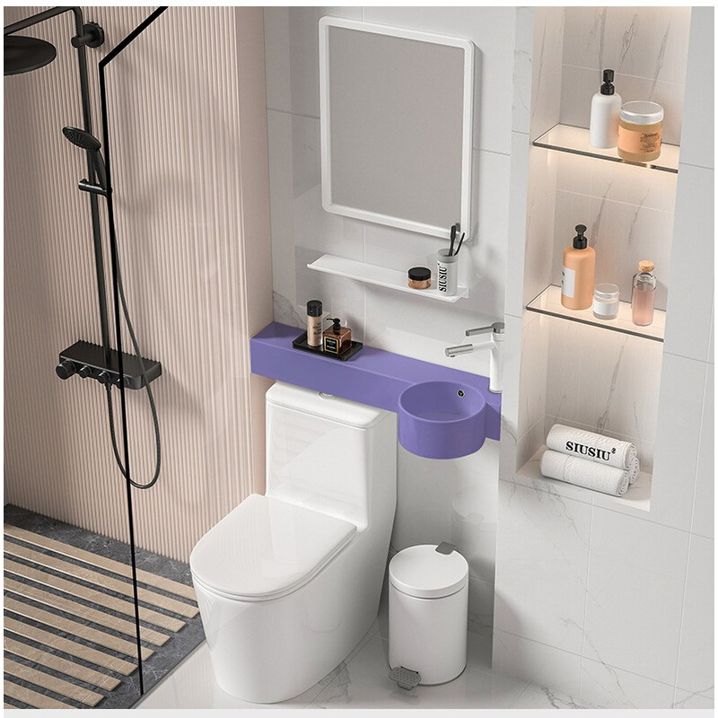 紫色一体式带台面壁挂盆窄长马桶上洗手水池墙角陶瓷洗脸洗漱面盆