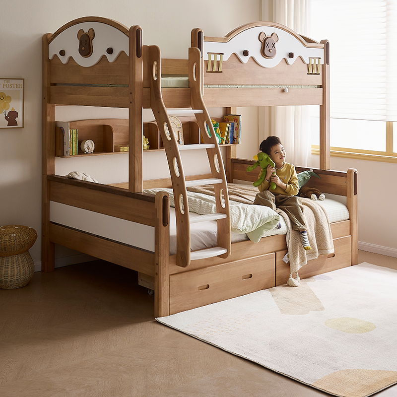 全友家居上下铺双层床1米5储物姐弟s型上下床纯实木儿童床DW7025