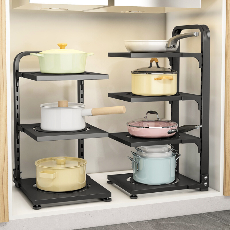 厨房置物架可调节层高度碳钢下水槽锅架厨房用品备菜架收纳架锅架