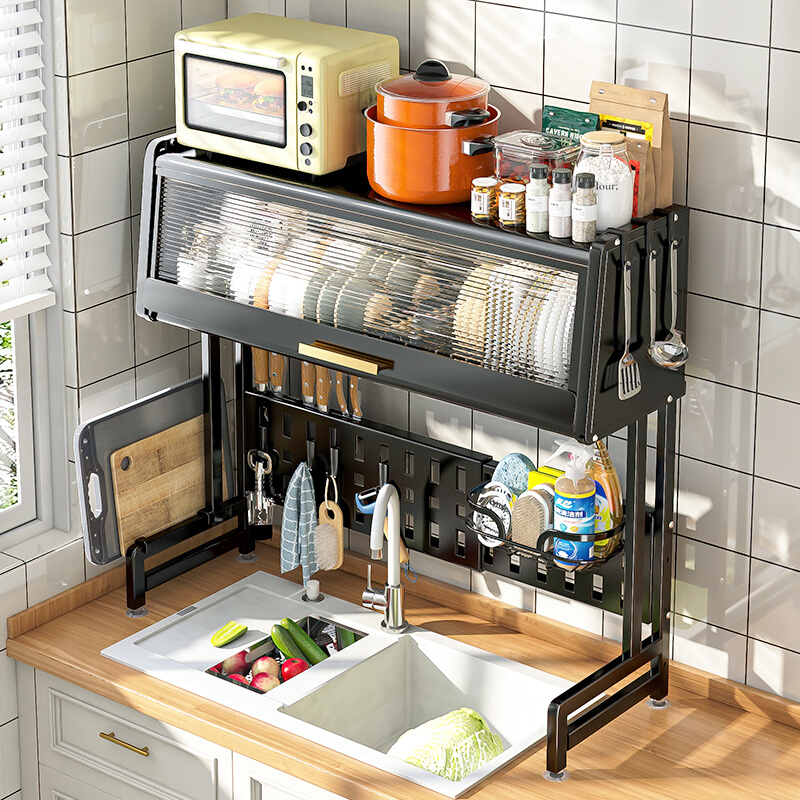 鑫馨园厨房多功能可伸缩水槽置物架台面收纳碗柜带门碗碟盘沥水架