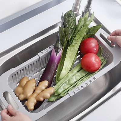 伸缩沥水架洗菜盆厨房水槽沥水篮长方形塑料家用水池洗碗池置物架