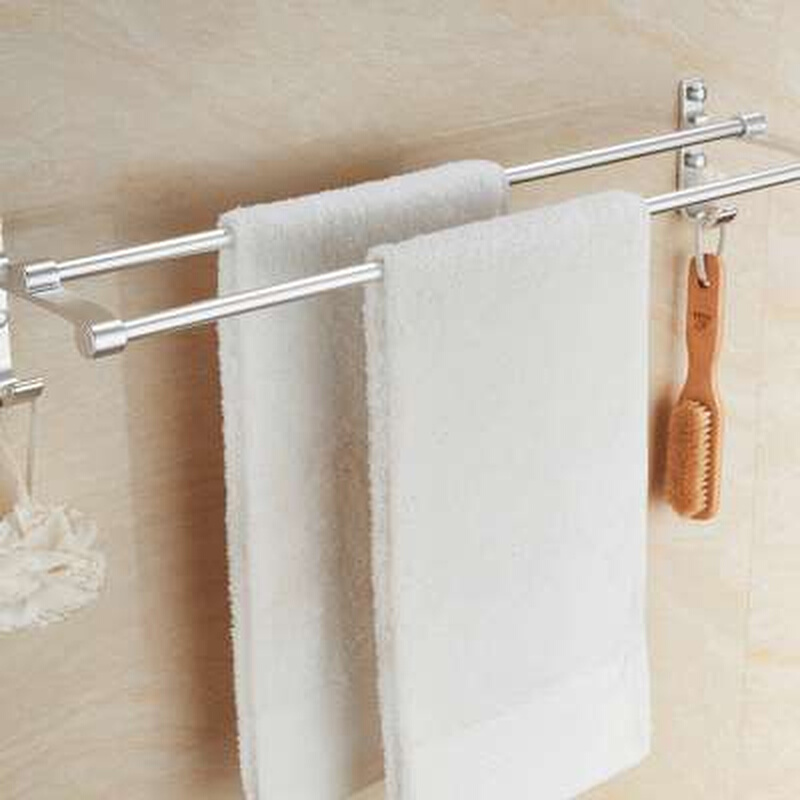 太空铝免打孔毛巾杆双杆毛巾杆挂件卫生间壁挂式加长浴室挂毛巾架