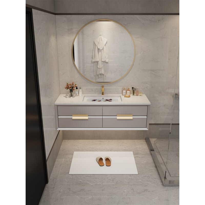 简约现代大理石岩板浴室柜组合洗脸池卫生间洗漱台智能卫浴面盆柜