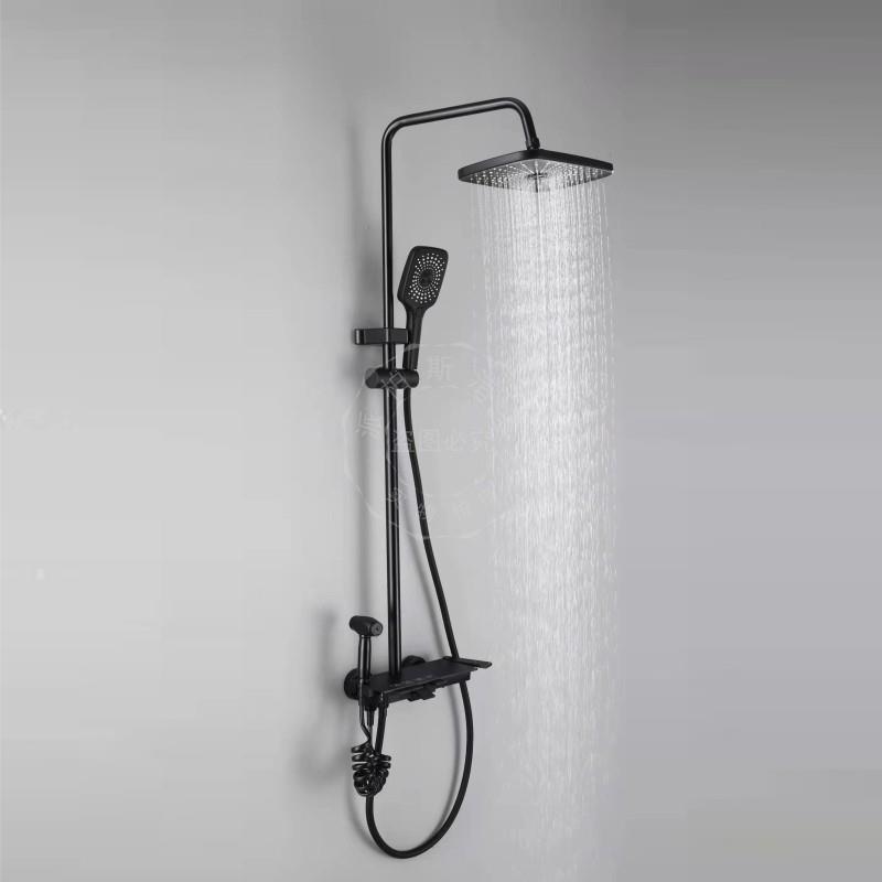 派柏斯淋浴智能花洒套装家用卫生间黑色增压卫浴室淋雨龙喷头浴器