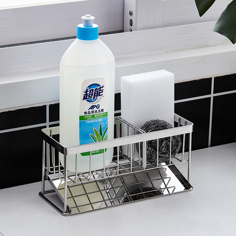 新设计厨房放洗碗海绵沥水置物架水槽洗洁精多功能收纳架不锈钢篮