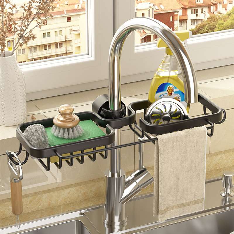 厨房水龙头置物架水槽架洗碗洗菜池钢丝球抹布收纳海绵沥水架