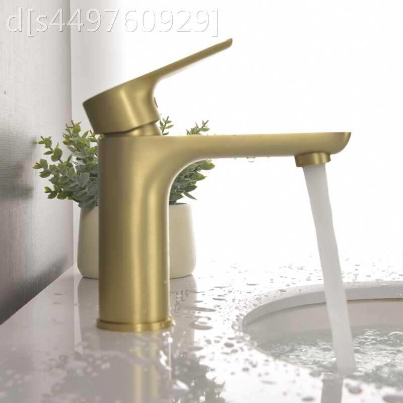 304不锈钢全铜拉丝金色冷热面盆家用卫生间洗手洗脸盆 水龙头