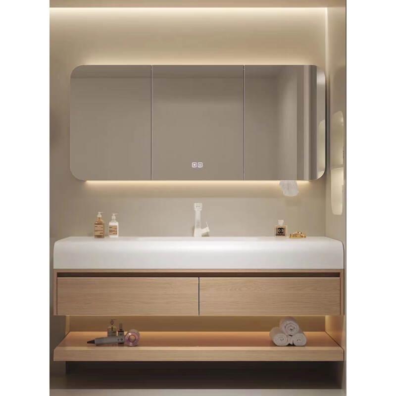 可丽耐一体浴室柜组合现代简约卫生间原木橡木洗漱台洗手池洗脸盆