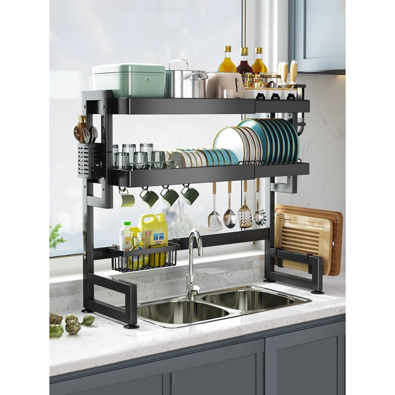 厨房水槽置物架台面可伸缩碗架多功能家用碗筷碗盘碗碟沥水收纳架