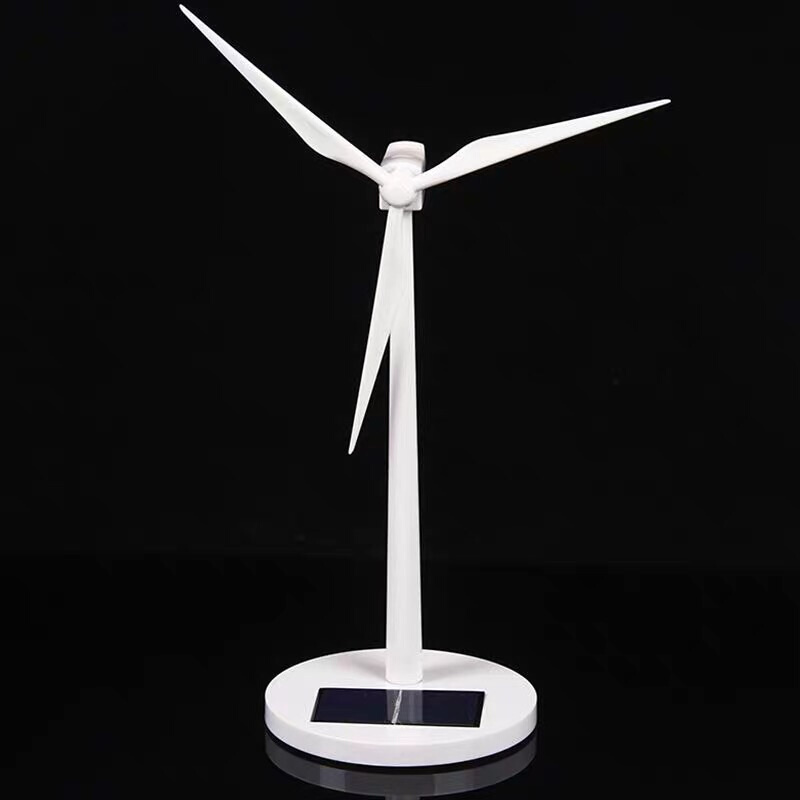 旋转风车摆件太阳能发电模型风力电动玩具小风车户外装饰生日礼物