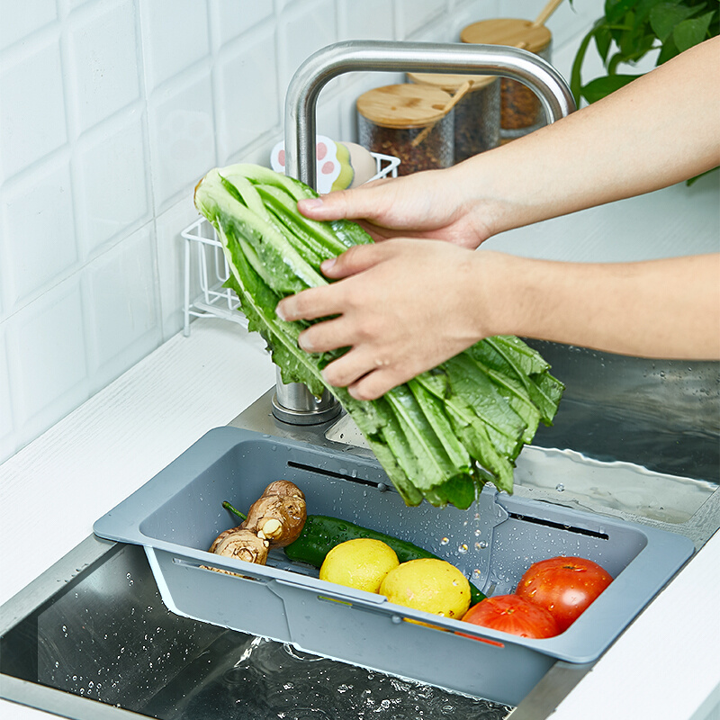 厨房水槽可伸缩沥水篮洗菜盆沥水收纳架家用蔬菜滤水篮水果置物架