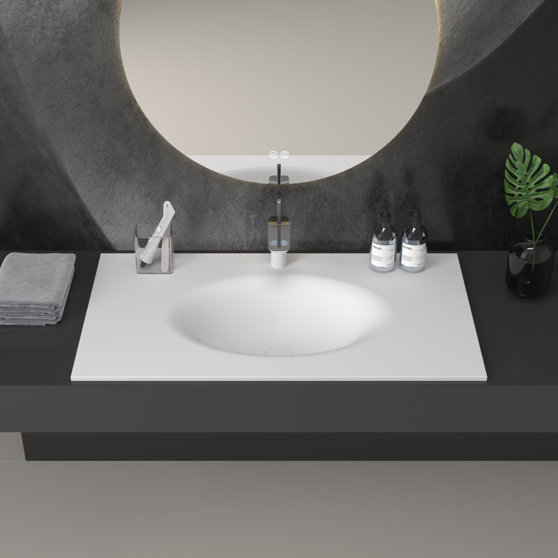 国产人造石可丽耐定制纯手工浴室柜卫生间一体盆洗手台洗脸盆