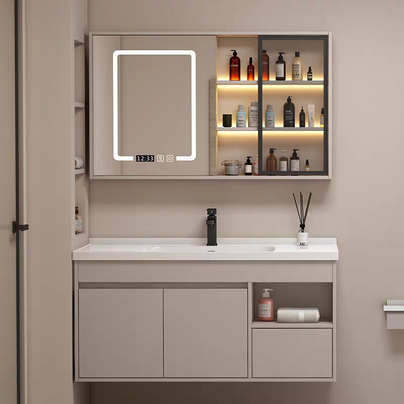 橡木浴室柜智能镜柜陶瓷一体盆卫生间洗漱台现代轻奢洗脸池洗手池