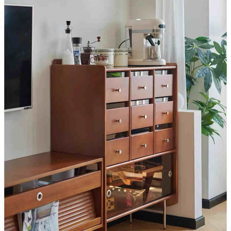 复古实木斗柜展示柜咖啡机柜电视边柜北欧玄关柜中古实木储物柜