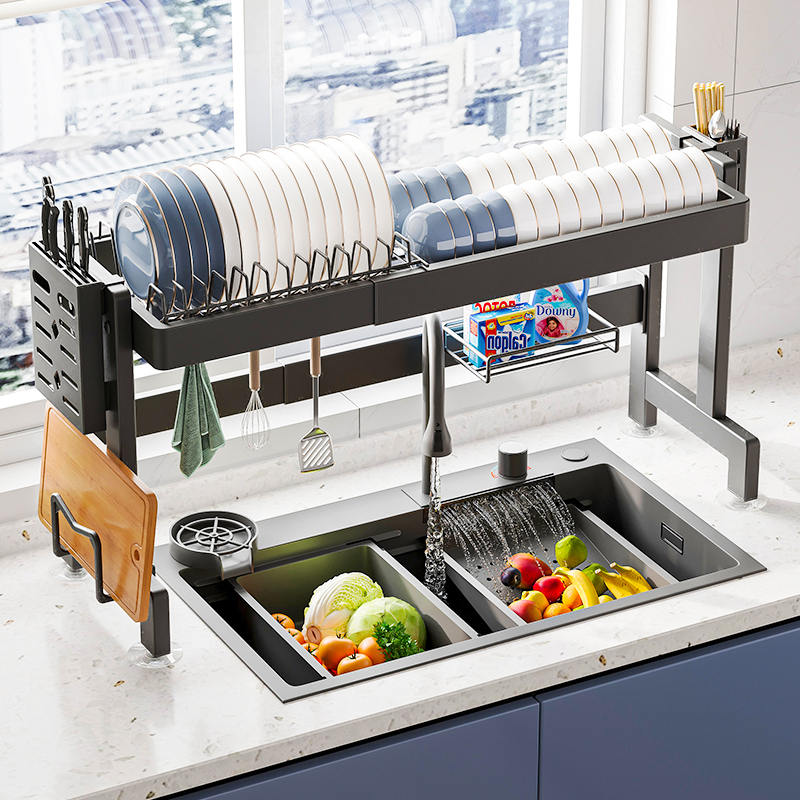 美厨物语厨房水槽置物架高度可调碗盘收纳沥水架多功能水池洗碗架