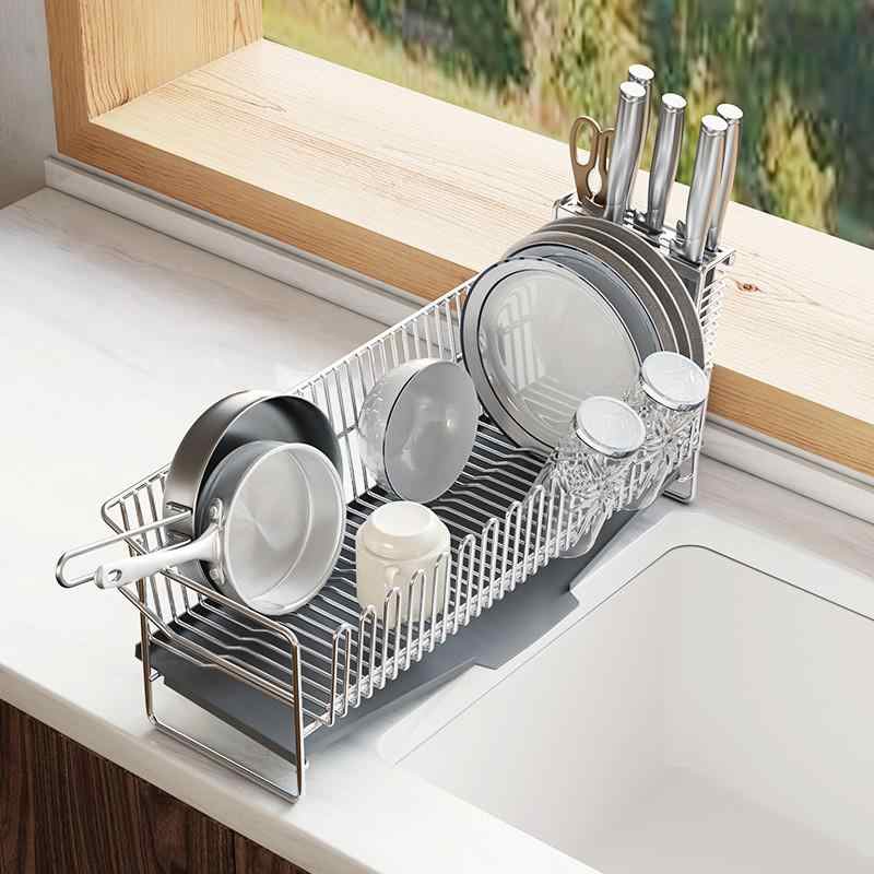 304不锈钢水槽沥水架厨房碗架边碗碟餐具收纳架免安装台面置物架