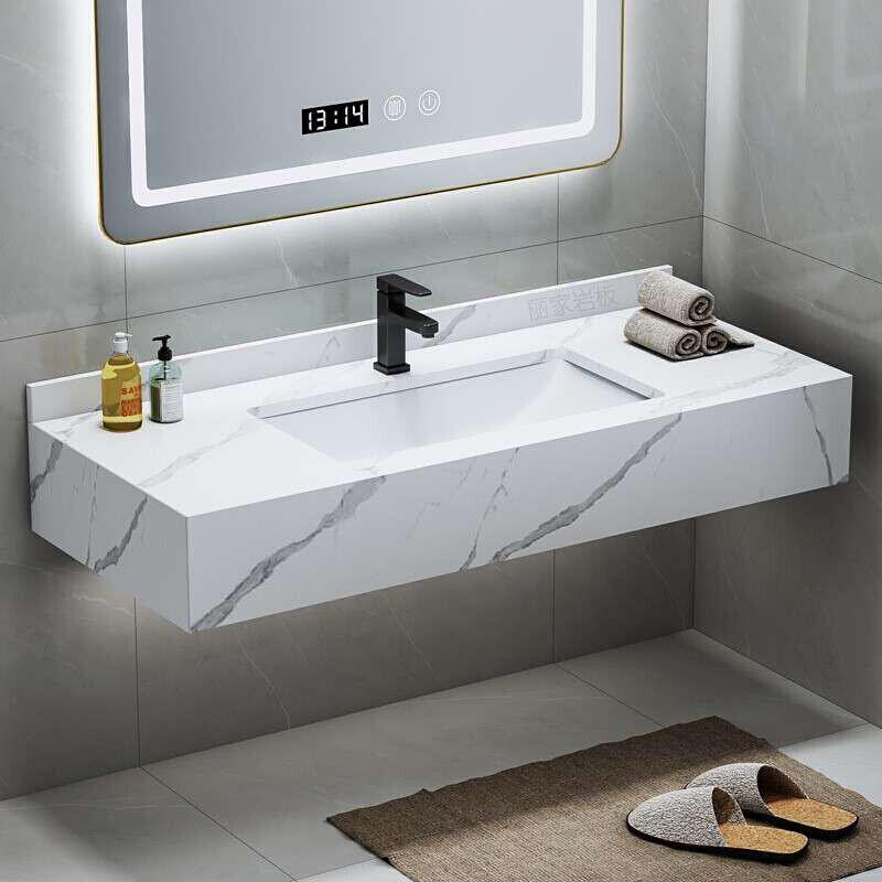 岩板一体台盆浴室柜组合洗脸池壁挂式洗手台大理石洗漱台悬空