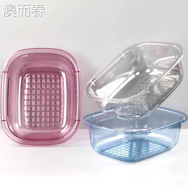 长方形塑料盆加厚洗菜洗碗筐家用厨房加深水槽盆透明沥水篮水果盆