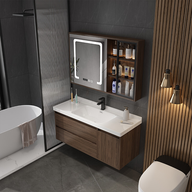 27IK新中式实木陶瓷盆浴室柜智能镜柜组合卫生间洗手池洗脸盆柜洗