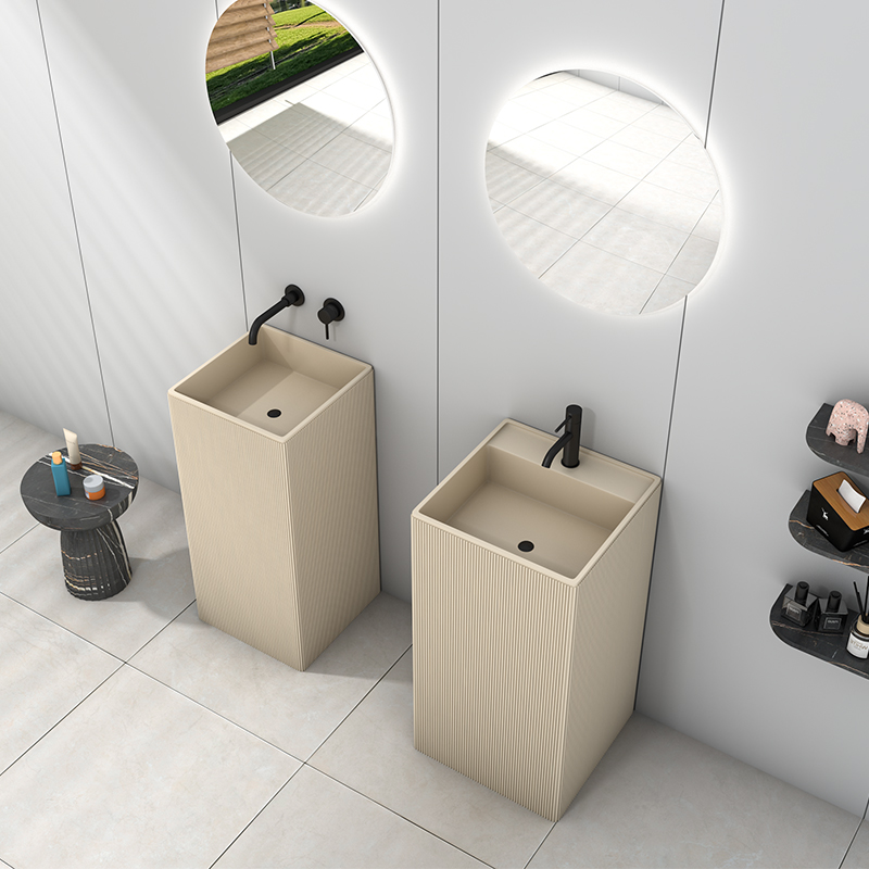日式侘寂风创意立柱洗手盆卫生间一体落地式艺术立式洗手池洗脸盆