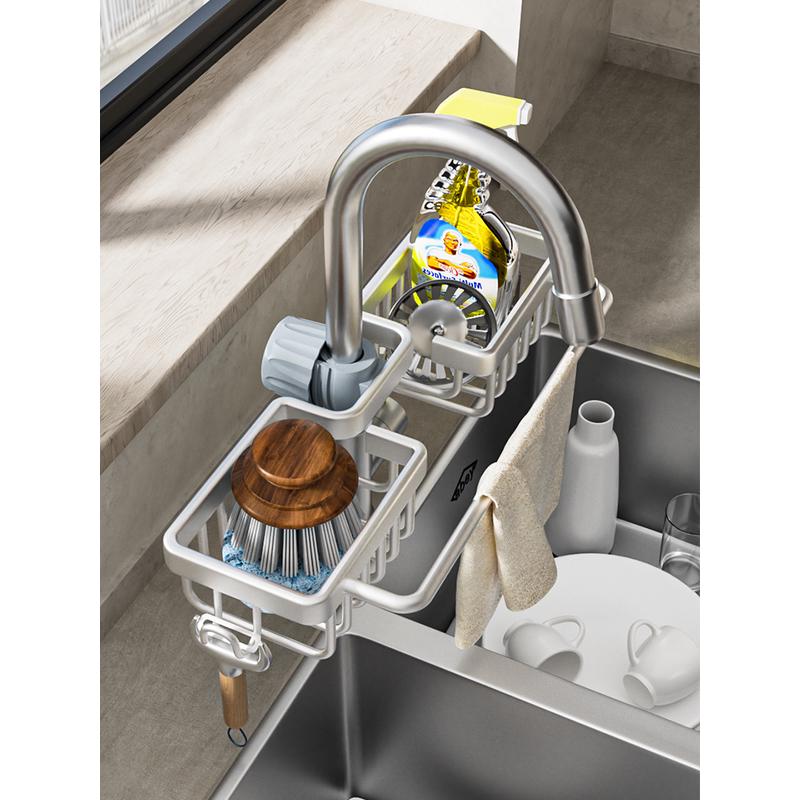 厨房水龙头置物架洗碗洗菜池水槽架沥水篮百洁布抹布免打孔收纳架