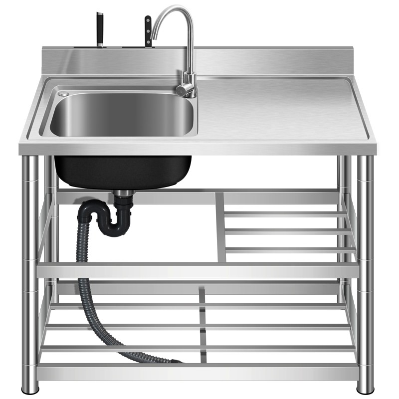 厨房不锈钢水槽单槽带支架洗菜池 台面一体洗碗池双槽商用水池304