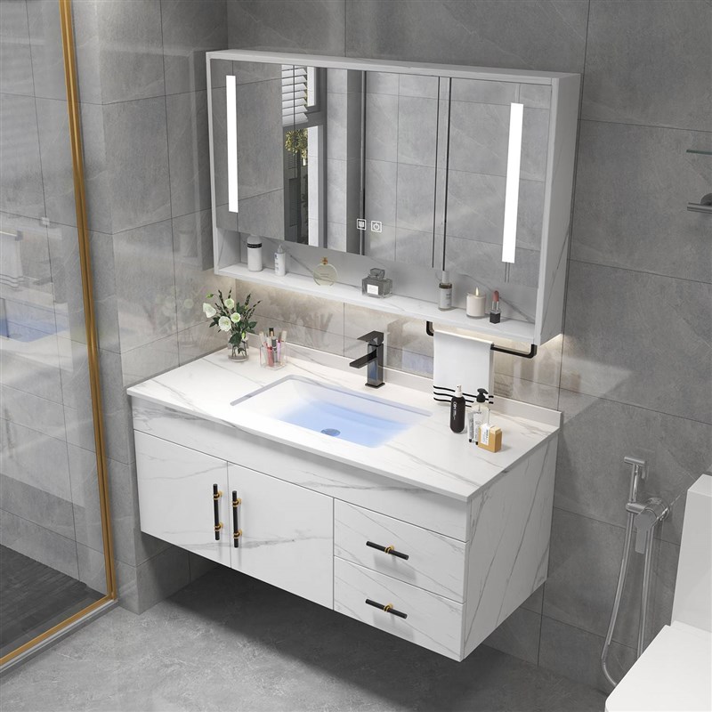 浴室柜组合2022新款陶瓷化妆室洗手洗脸台盆柜岩板洗漱池镜柜面盆