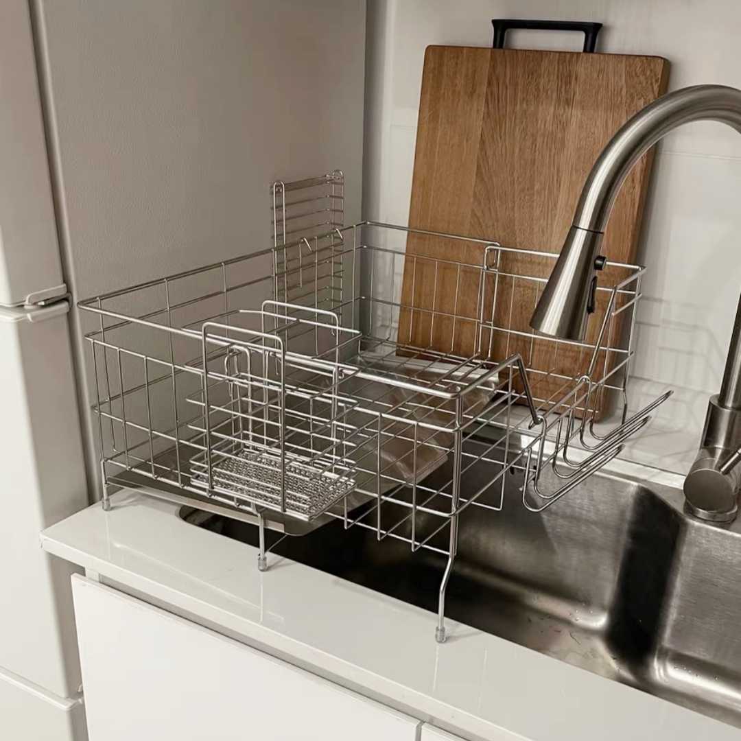 日式304不锈钢厨房水槽架极窄可伸缩沥水架置物架碗碟架刀架筷架