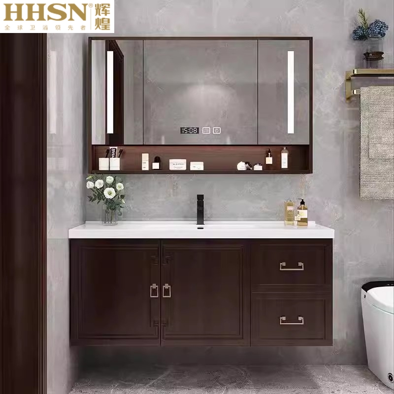 辉煌卫浴橡木简约现代智能浴室柜镜柜组合烤漆实木新中式卫生间洗