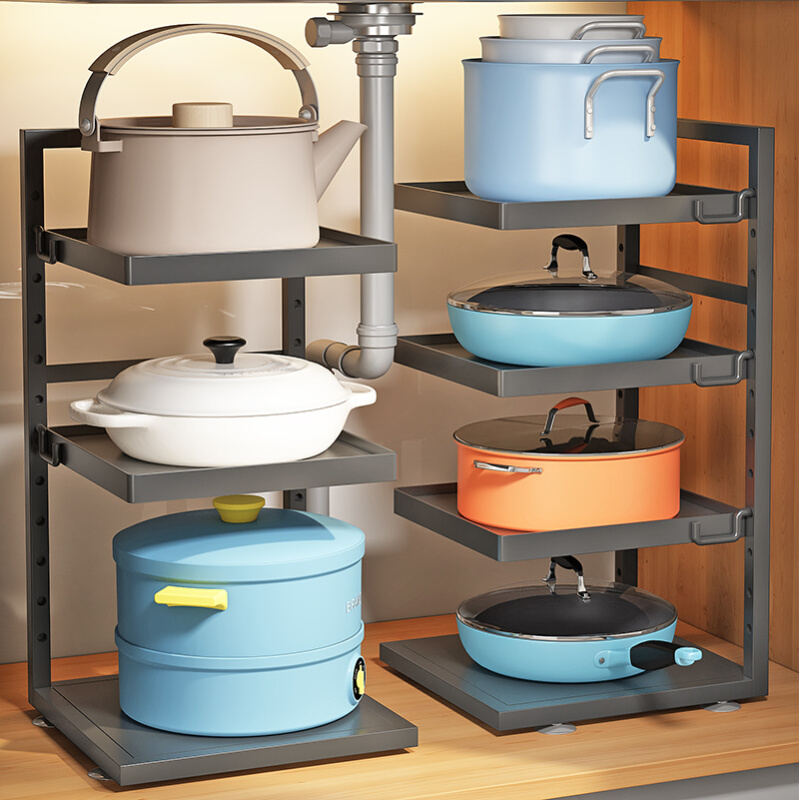 厨房置物架家用多层台面转角锅具用品下水槽橱柜可调节放锅收纳架