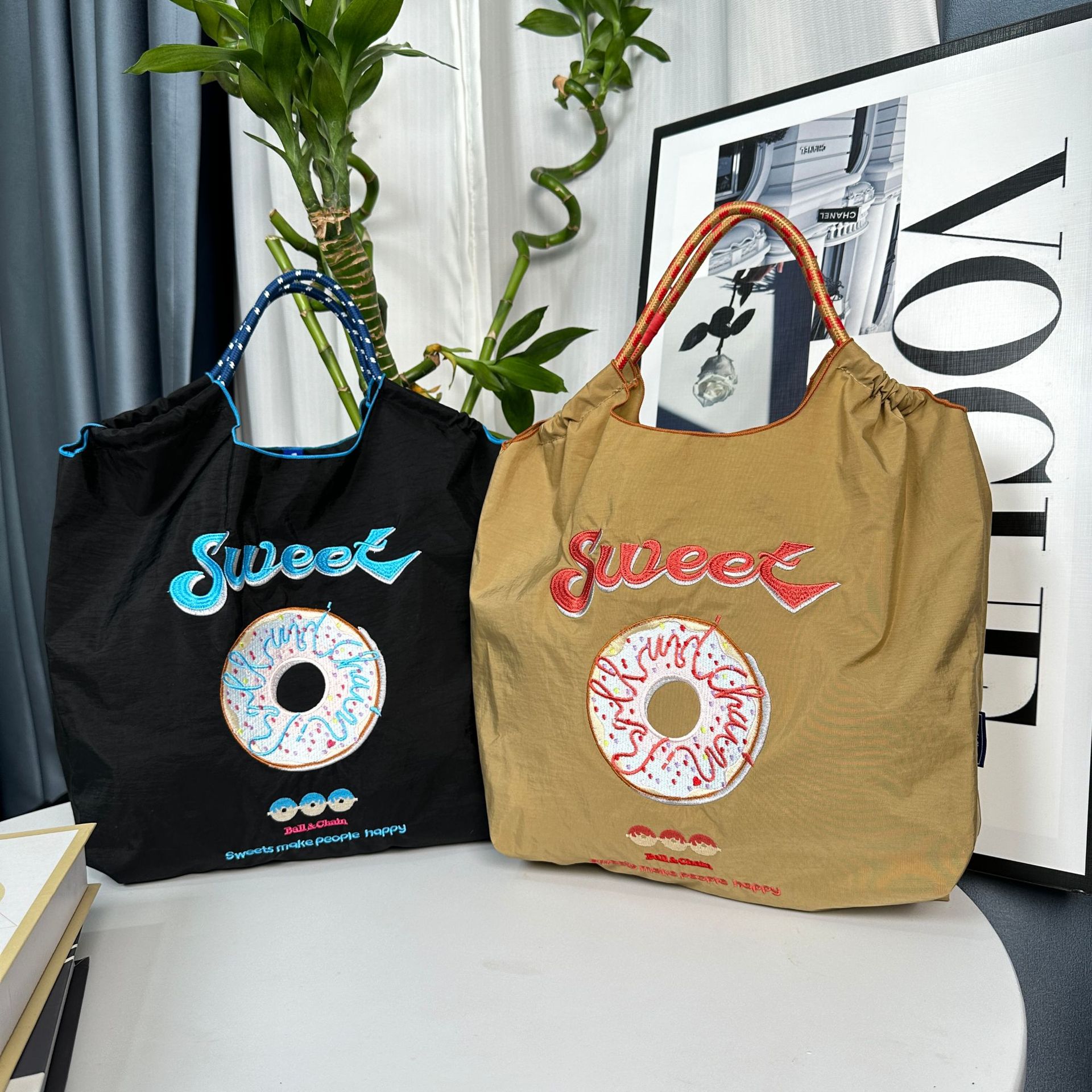 3月新款甜甜圈尼龙刺绣购物袋大容量简约时尚休闲环保手提单肩包