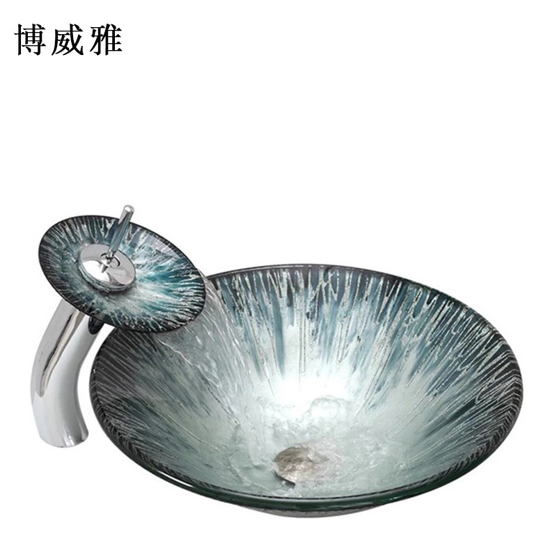 博威雅钢化玻璃艺术台上盆套餐组合卫浴欧美风艺术洗脸盆