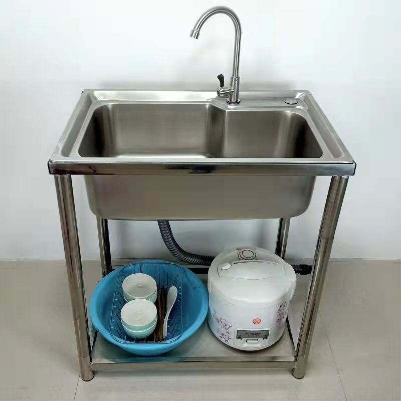不锈钢厨房洗碗盆洗菜池带支架 实用出租房 阳台简易水槽加厚单槽