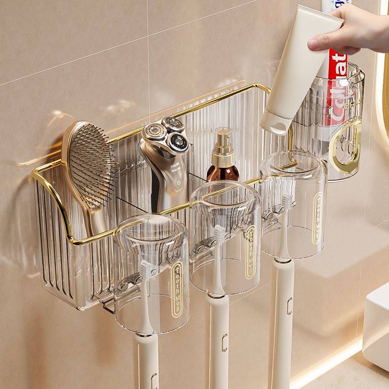 卫生间置物架牙刷牙膏梳子浴室架子各种收纳神器洗漱台免打孔壁挂