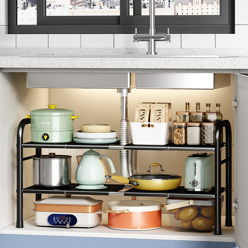 新品厨房可伸缩下水槽置物架橱柜内分层架厨柜储物多功能锅架收纳