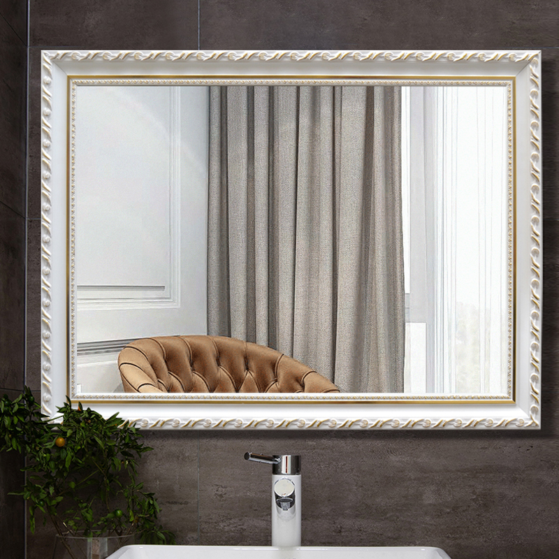 欧式带框粘贴浴室镜子化妆梳妆洗手间厕所卫生间镜子贴墙镜壁挂镜