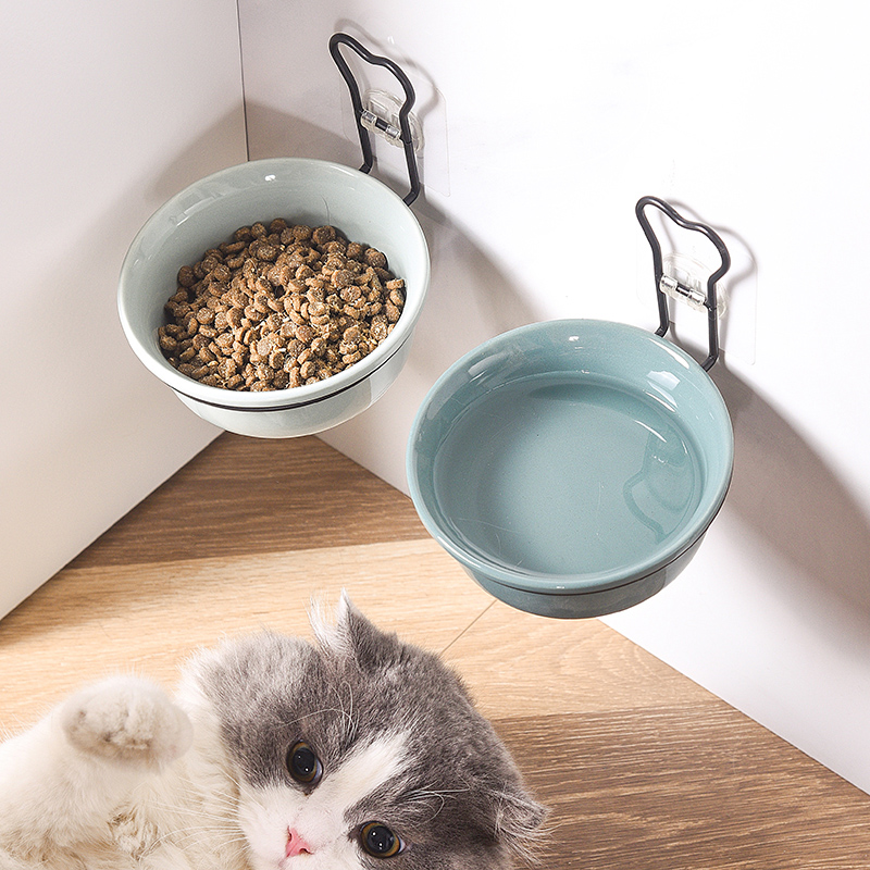悬挂式猫碗宠物猫咪固定盆饭碗防打翻架碗架陶瓷高脚碗食盆喝水碗