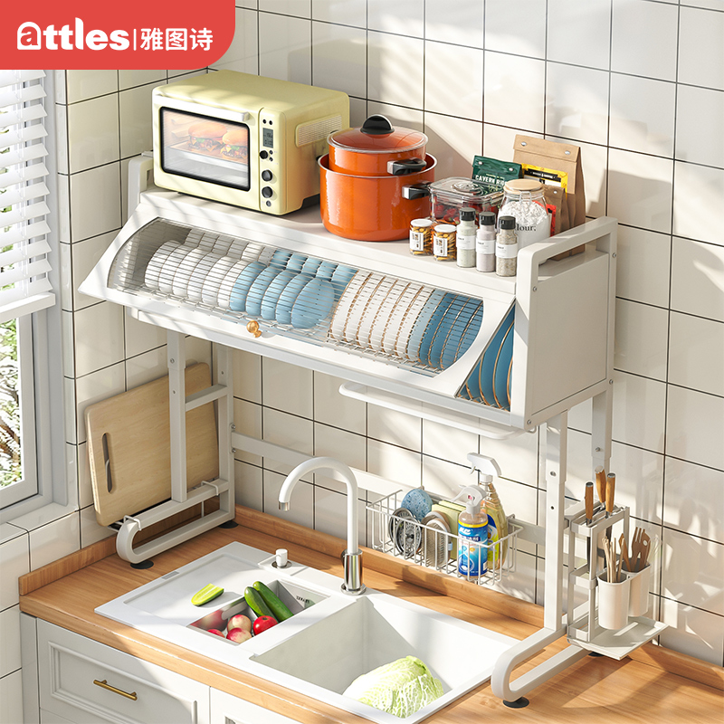 家用厨房水槽置物架碗架台面碗盘架收纳架碗柜防尘储物带门沥水架