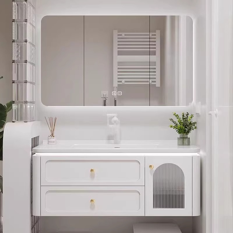 法式奶油风陶瓷一体盆橡木浴室柜组合卫生间洗漱台洗手盆洗脸盆柜